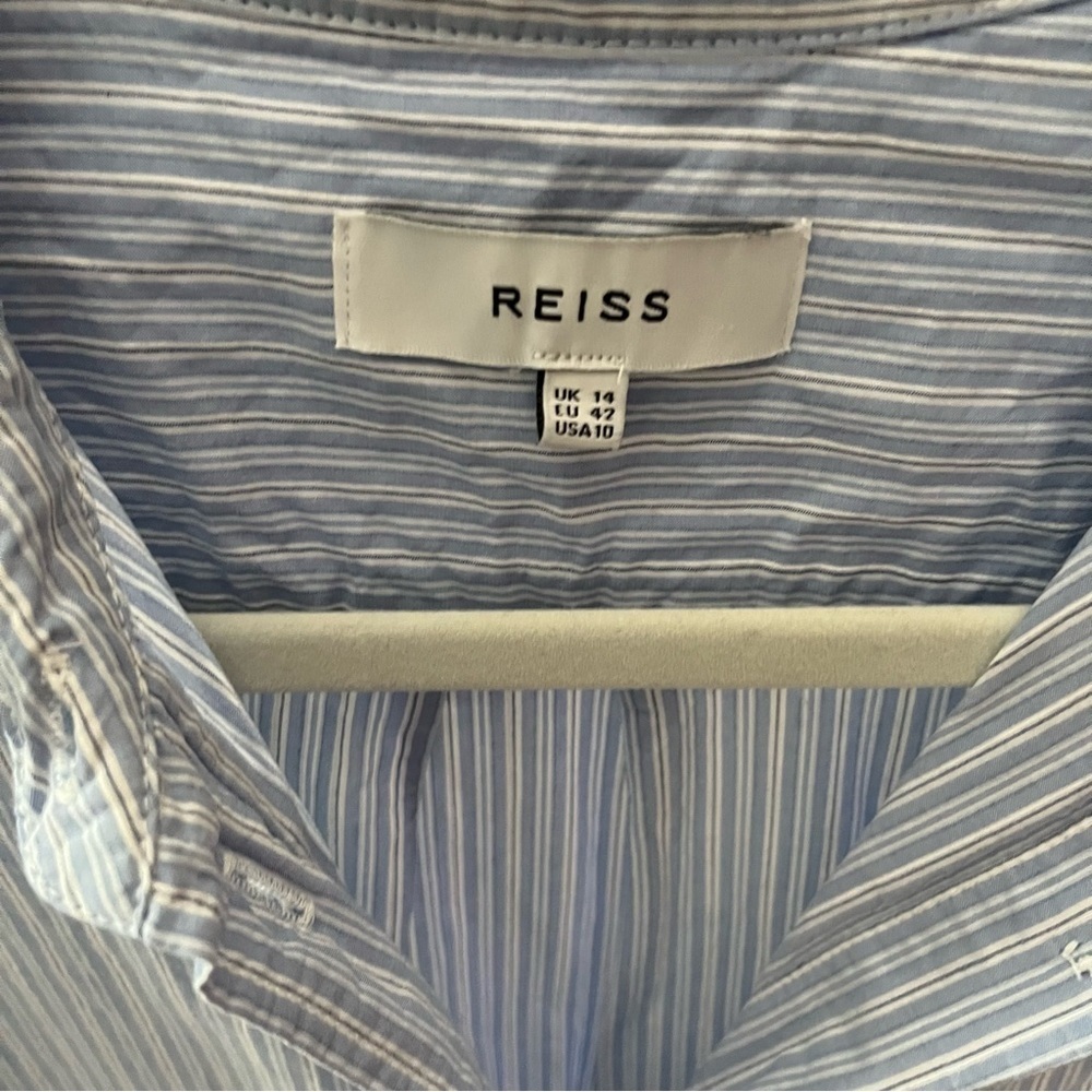 REISS US sz 10 Mia Striped Dress Blue White Waistband Long Sleeve Woven - Picture 3 of 13